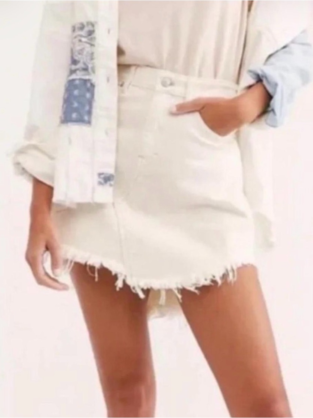Free People Bailey Coconut Denim Fringe Skirt Size 4 waist 27 NWT